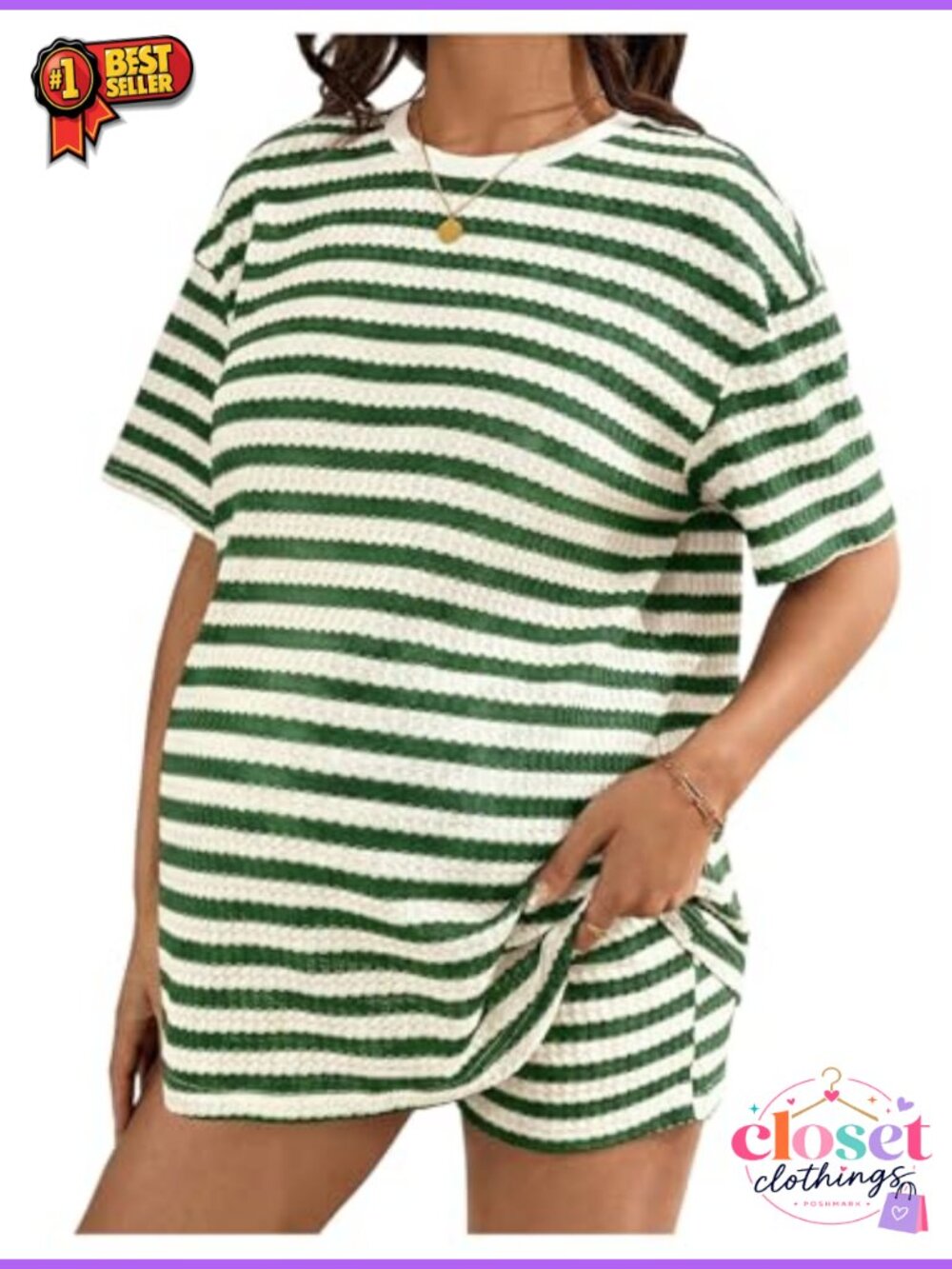 Women's 2 Piece Maternity Set Striped Tee & Wide Leg Shorts